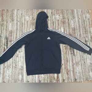 Adidas Mens Navy Hoodie with White Accents Sleeves Size Large